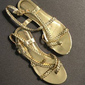 Gold Metallic Criss-Cross Braided Sandals